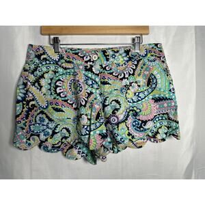 Crown & Ivy Shelby Paisley Chino‎ Shorts Womens Sz 12 Scalloped Coastal Beachy